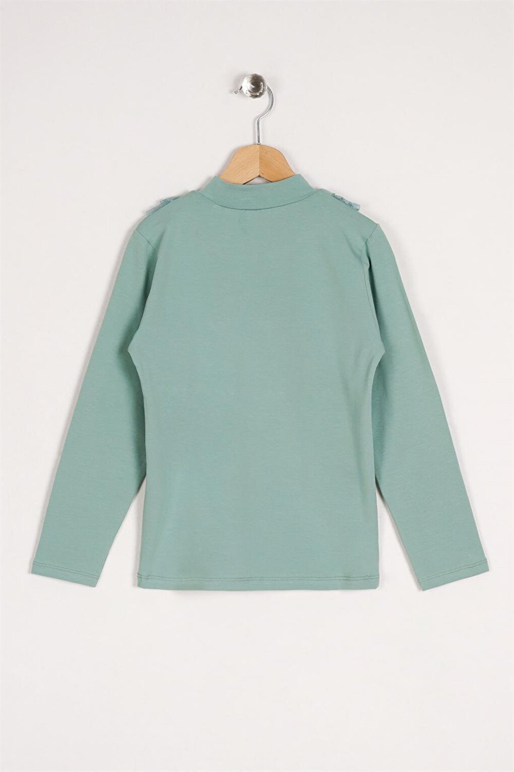 Girl's Çağla Green Colored Long Sleeve Blouse with Lace Collar