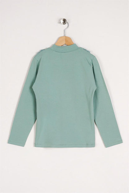 Girl's Çağla Green Colored Long Sleeve Blouse with Lace Collar