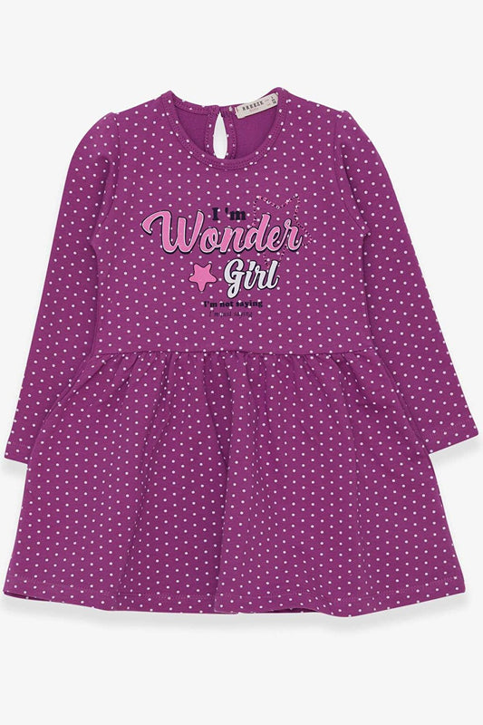 Girl's Dress Polka Dot Patterned Text Printed Purple (Age 3-6)