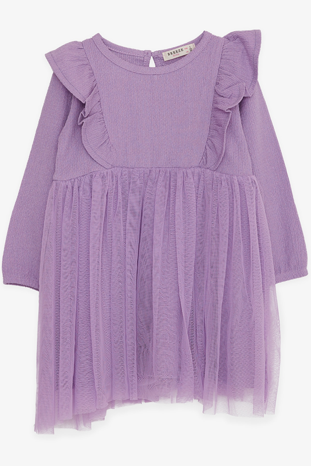 Girl's Long Sleeve Dress Ruffle Shoulder Lilac (Age 3-8)