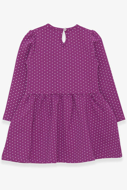 Girl's Dress Polka Dot Patterned Text Printed Purple (Age 3-6)