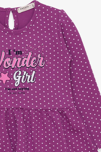 Girl's Dress Polka Dot Patterned Text Printed Purple (Age 3-6)