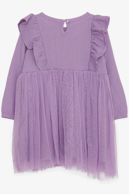 Girl's Long Sleeve Dress Ruffle Shoulder Lilac (Age 3-4)