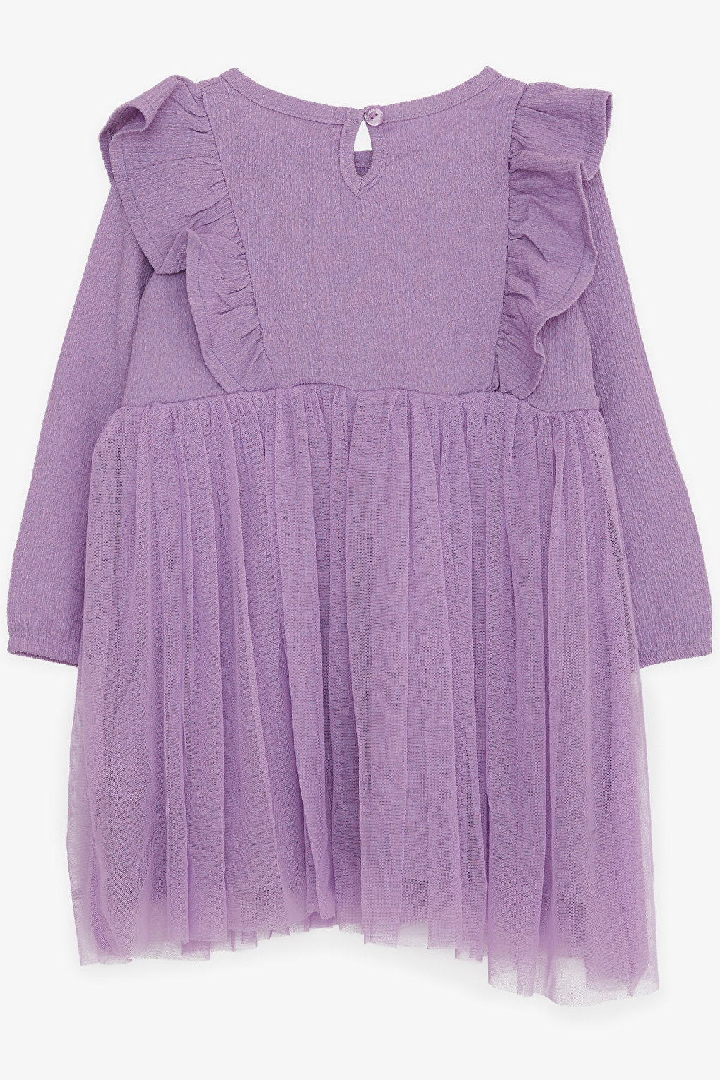 Girl's Long Sleeve Dress Ruffle Shoulder Lilac (Age 3-8)