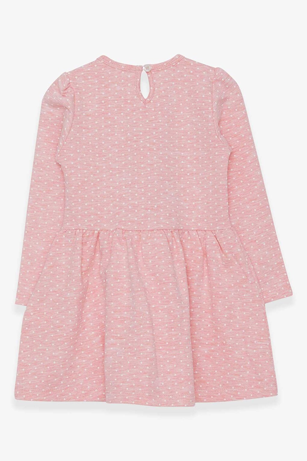 Girl's Dress Polka Dot Patterned Text Printed Salmon Melange (Age 3-6)