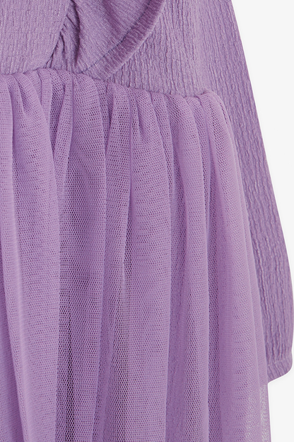 Girl's Long Sleeve Dress Ruffle Shoulder Lilac (Age 3-8)