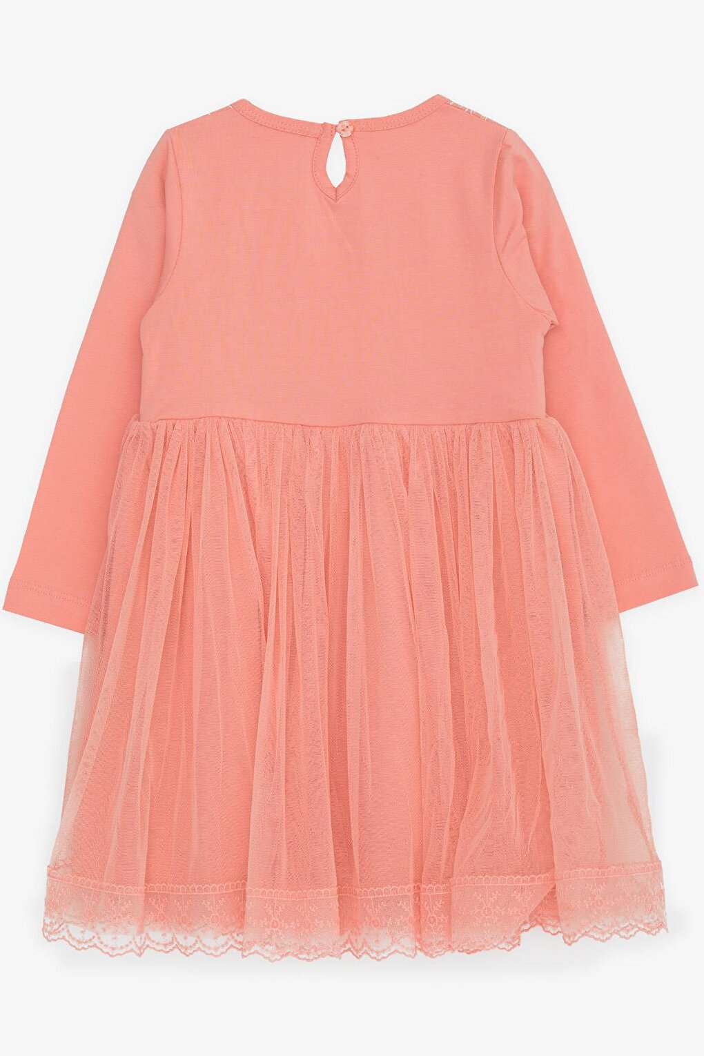 Girl's Long Sleeve Dress with Bow Tulle Salmon (Age 3-4)