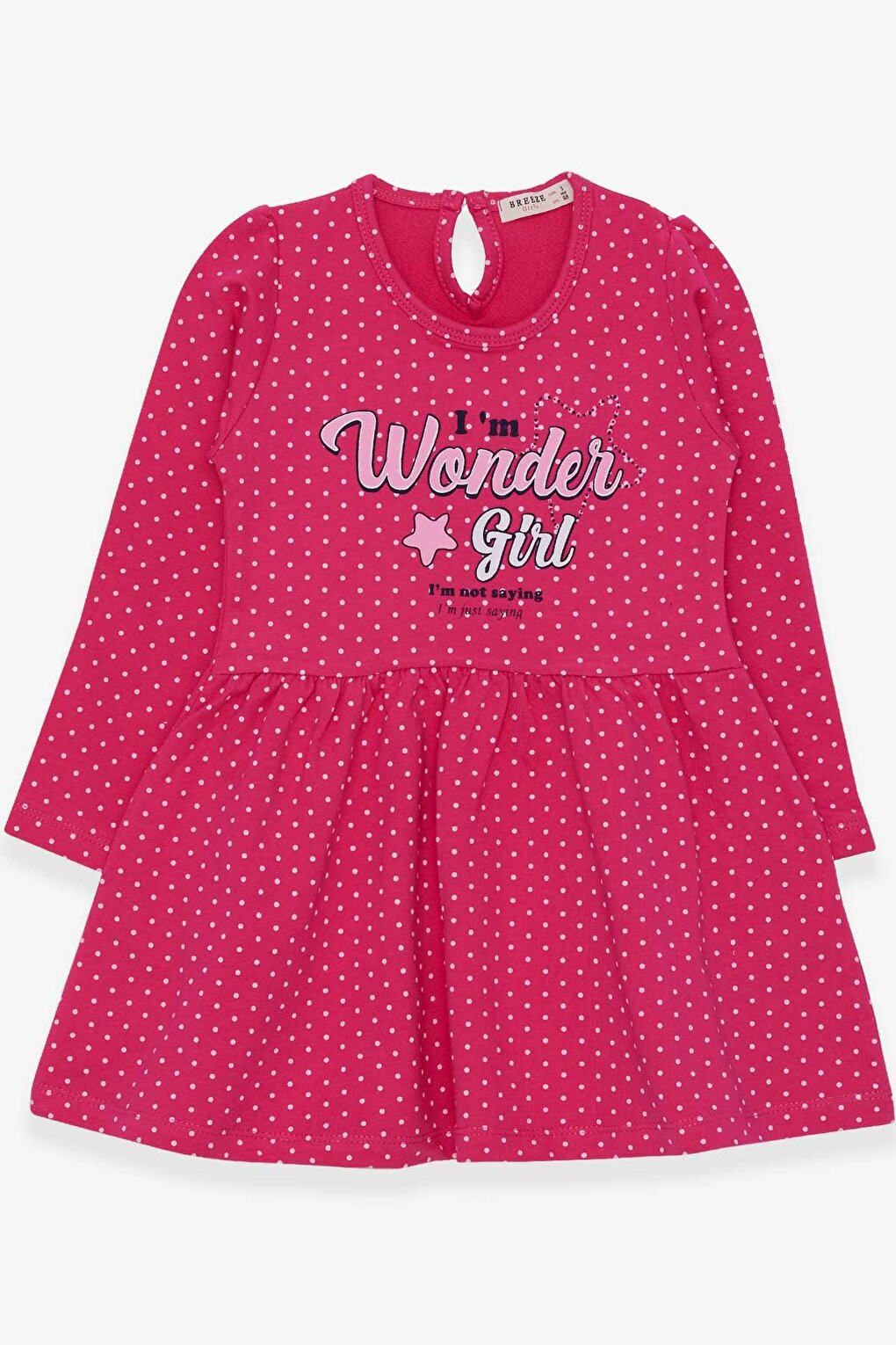 Girl's Dress Polka Dot Patterned Text Printed Pink (Age 3-7)