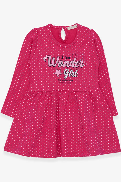 Girl's Dress Polka Dot Patterned Text Printed Pink (Age 3-5)