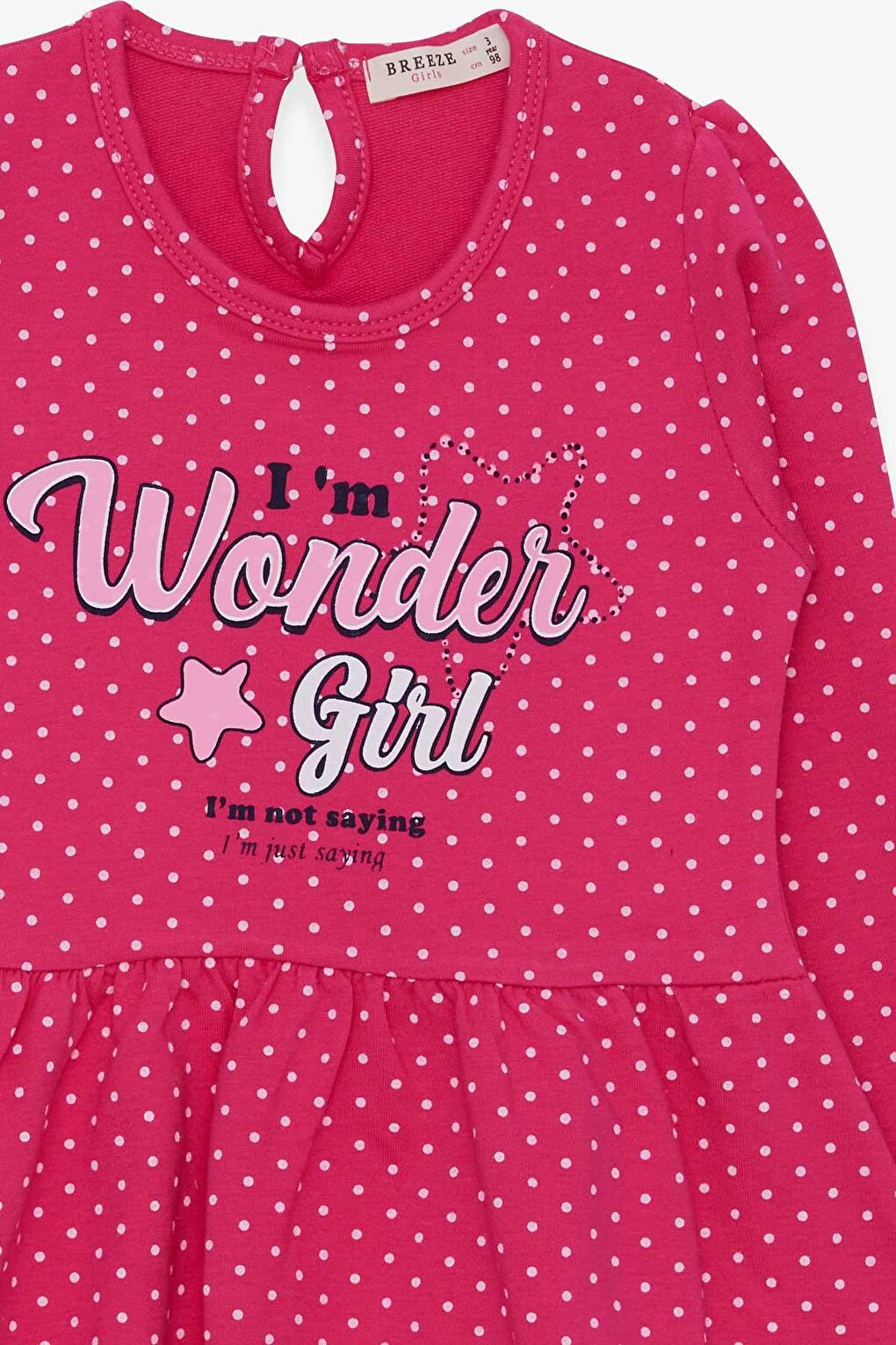 Girl's Dress Polka Dot Patterned Text Printed Pink (Age 3-7)