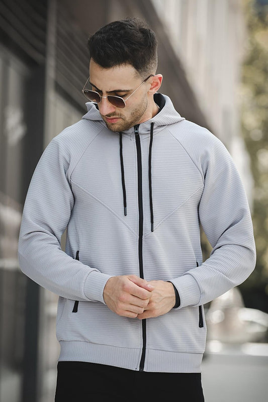 Woven Hooded Zipper Sweatshirt