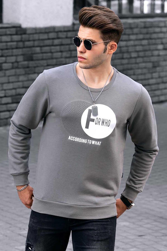 Gray Printed Crew Neck Sweatshirt 4756