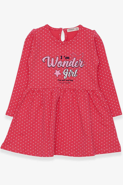 Girl's Dress Polka Dot Patterned Text Printed Coral (Age 3-6)