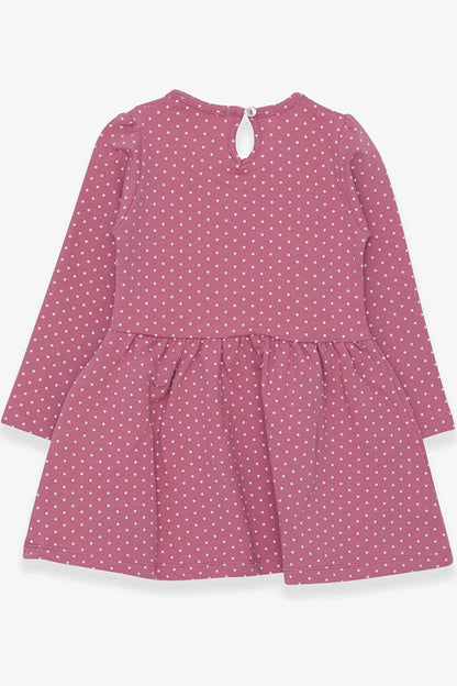 Girl's Dress Polka Dot Patterned Text Printed Dried Rose (Age 3-5)