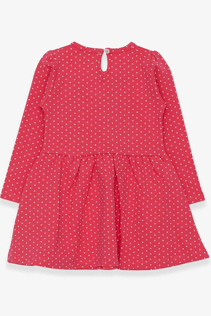 Girl's Dress Polka Dot Patterned Text Printed Coral (Age 3-6)