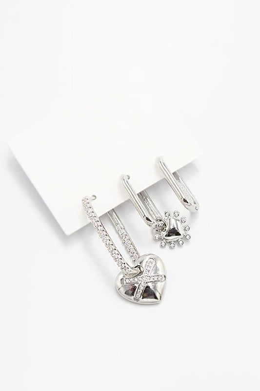 Stainless Steel Silver Plated Heart Earring set of 3