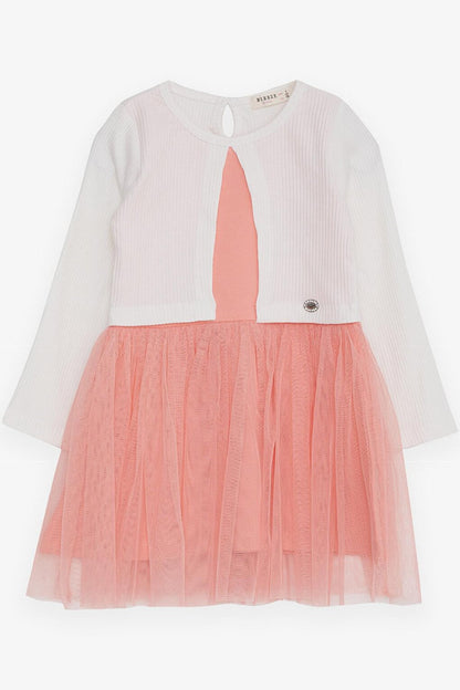 Girl's Long Sleeve Dress Tulle Ecru (Age 3-5)