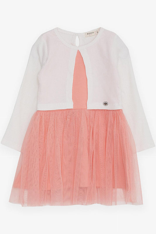 Girl's Long Sleeve Dress Tulle Ecru (Age 3-5)