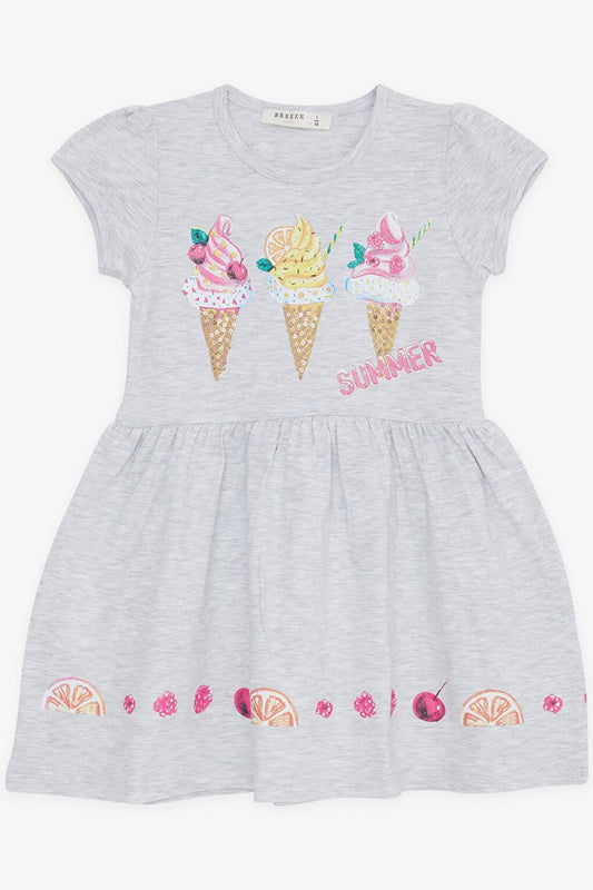 Girl's Dress Ice Cream Printed Gray Melange (Age 3)