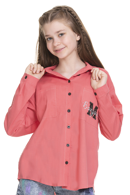 Girl's Pocket Printed Linen Shirt 8-14 Years