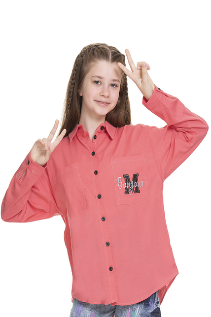 Girl's Pocket Printed Linen Shirt 8-14 Years