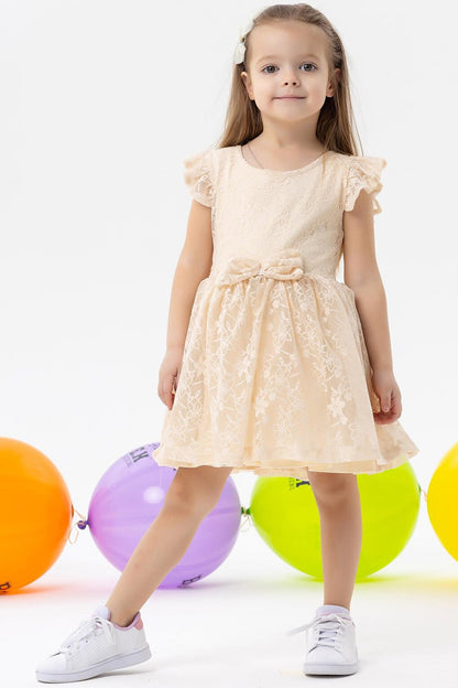 Girl's Dress, Bow Tulle, Guipure Cream (4-5 Years)