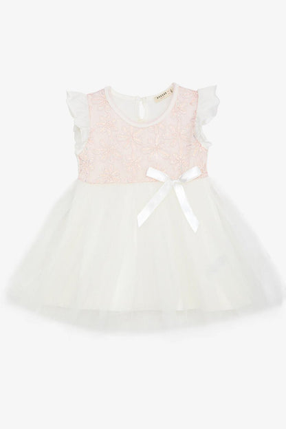 Girl's Dress Flower Embroidered Bow Tulle White (3-8 Years)