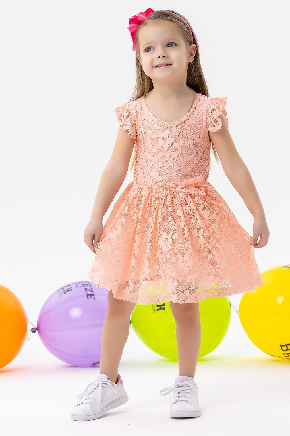 Girl's Dress Bow Tulle Guipure Salmon (3-8 Years)