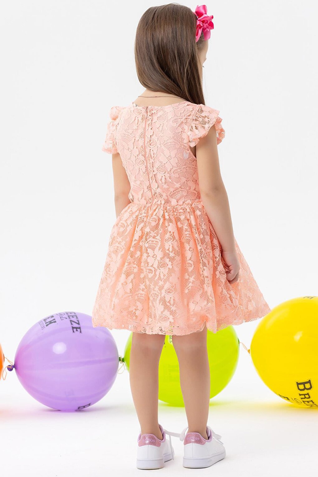 Girl's Dress Bow Tulle Guipure Salmon (3-8 Years)