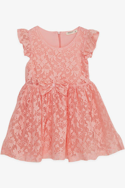 Girl's Dress Bow Tulle Guipure Salmon (3-8 Years)