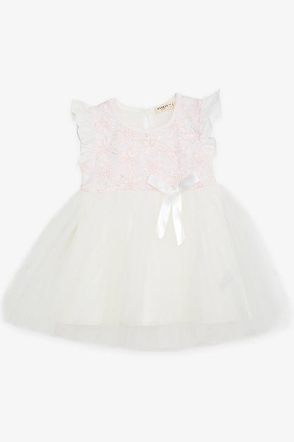 Girl's Dress Flower Embroidered Bow Tulle White (3-5 Years)