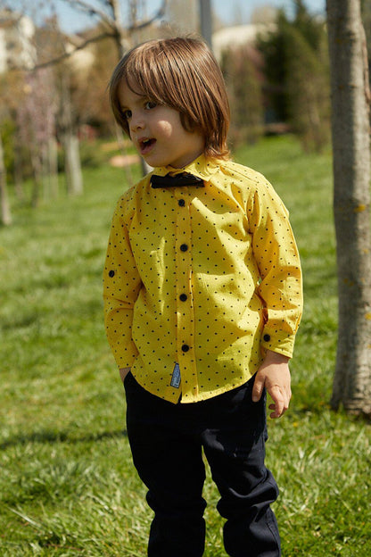 Printed Sleeve Foldable Bow Tie Boy's Shirt