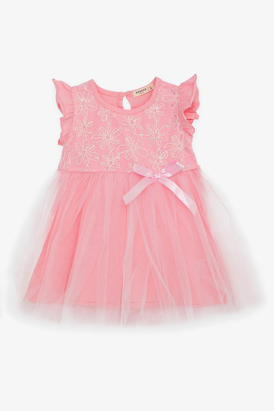 Girl's Dress Floral Embroidered Bow Tulle Pink (3-6 Years)