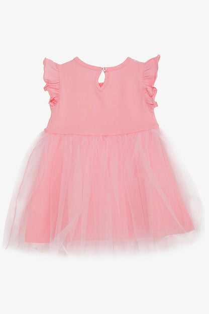 Girl's Dress Floral Embroidered Bow Tulle Pink (Age 3)