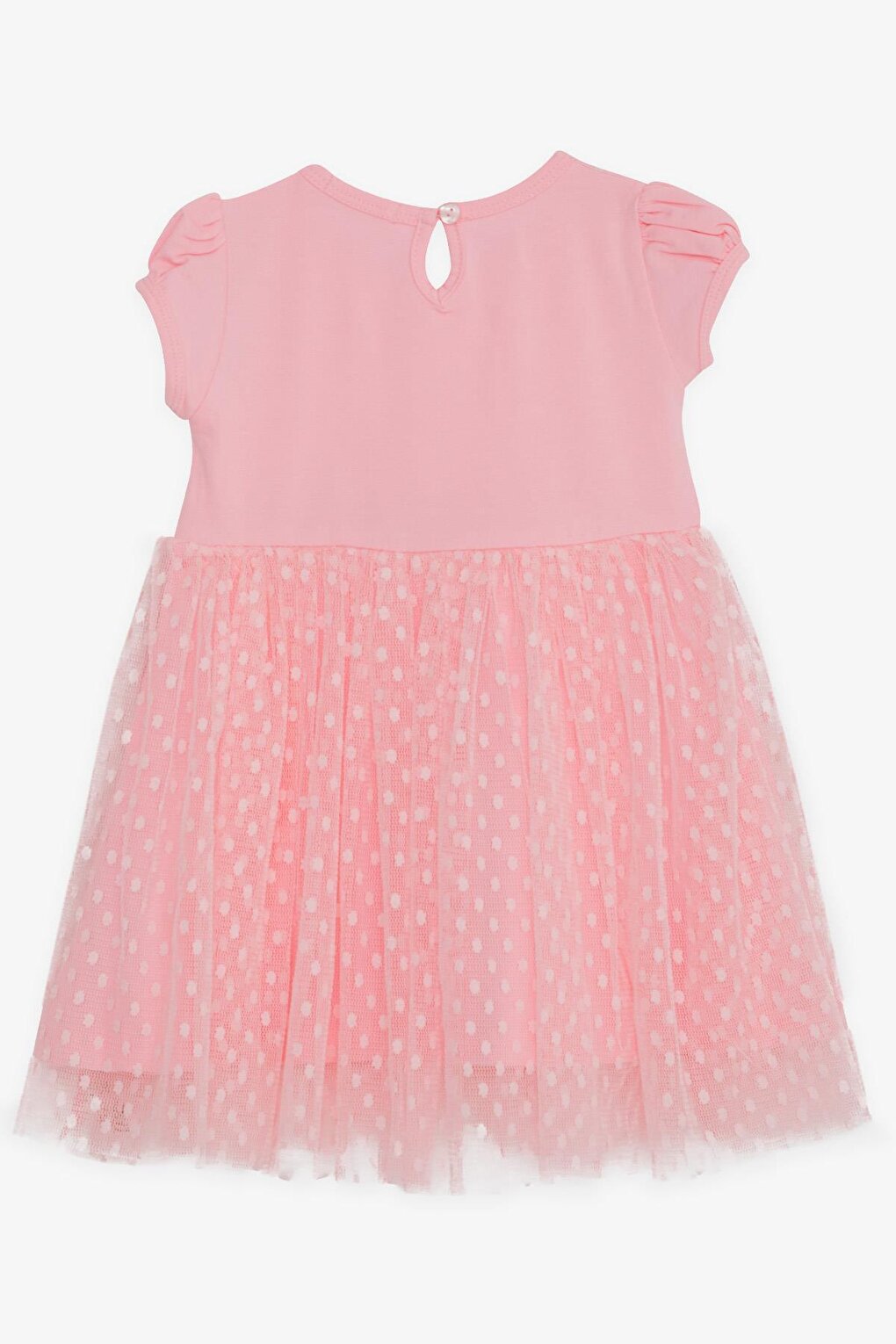 Girl's Short Sleeve Dress Patterned Bow Tulle Pink (Age 3-5)