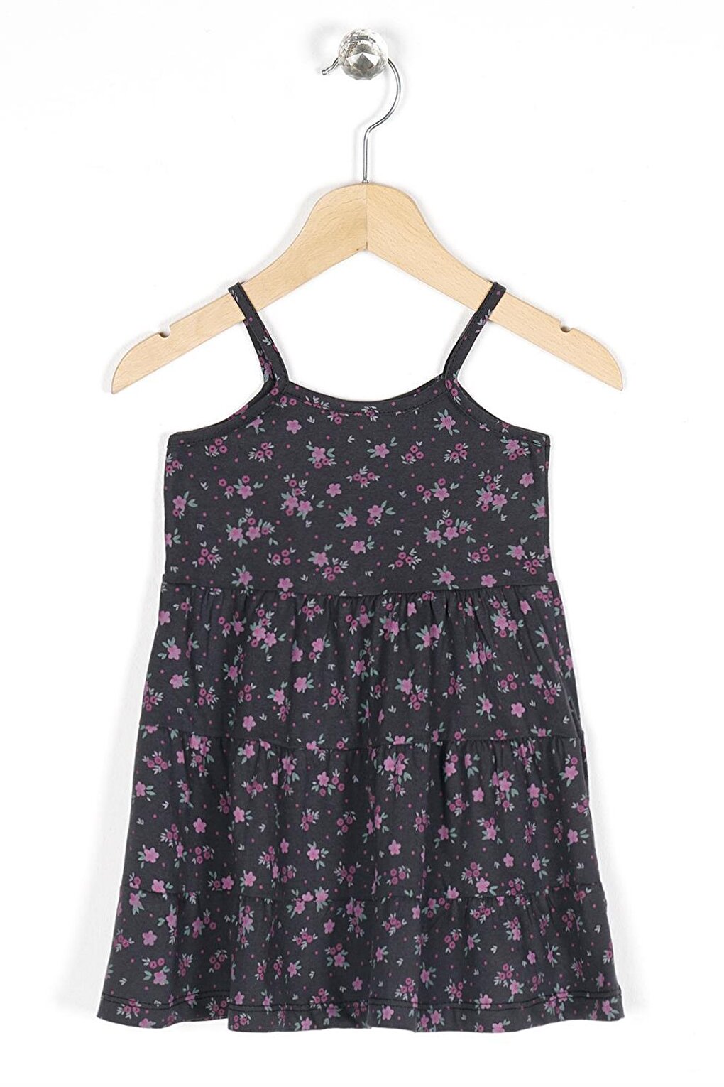 Girl's Floral Black Colored Strappy Dress