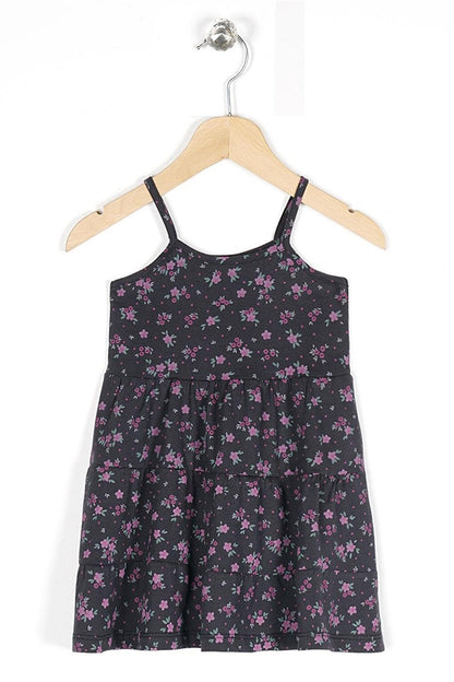 Girl's Floral Black Colored Strappy Dress