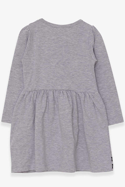 Girl's Long Sleeve Dress Gray Melange with Kitten Pattern (Age 3-5)