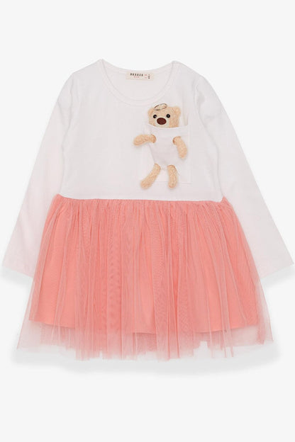 Girl's Long Sleeve Dress Ecru with Teddy Bear Accessory (Age 3-4)