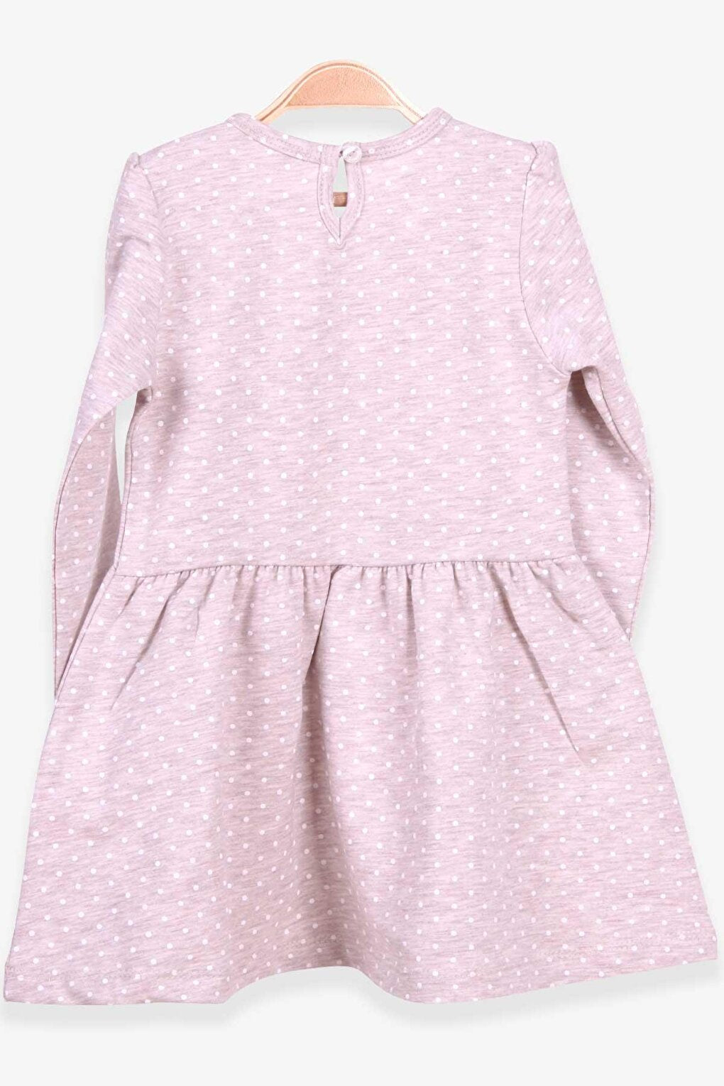 Girl's Long Sleeve Dress Polka Dot Patterned Beige Melange (Age 3-7)