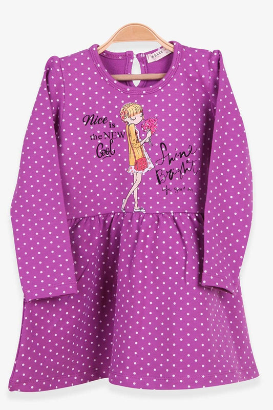 Girl's Long Sleeve Dress Polka Dot Patterned Purple (Age 3-7)