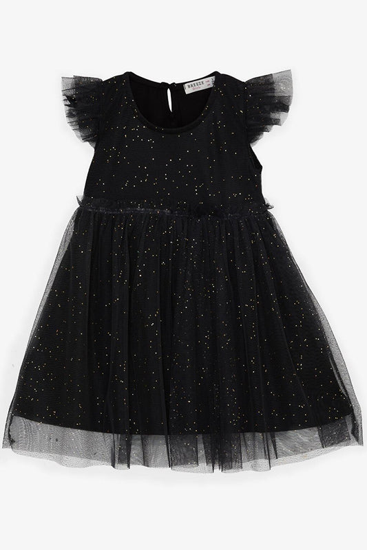 Girl's Dress Glitter Tulle Ruffle Black (Age 3-7)