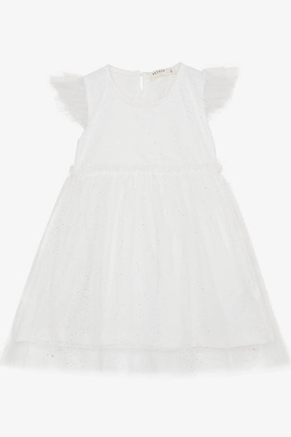 Girl's Dress Glitter Tulle Ruffle White (Age 3-6)