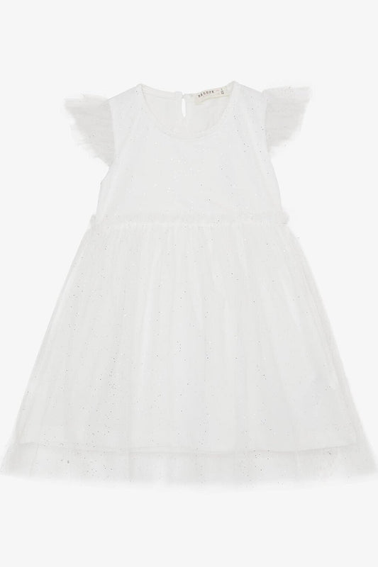 Girl's Dress Glitter Tulle Ruffle White (Age 3-6)