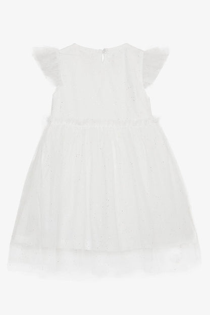 Girl's Dress Glitter Tulle Ruffle White (3-7 Years)