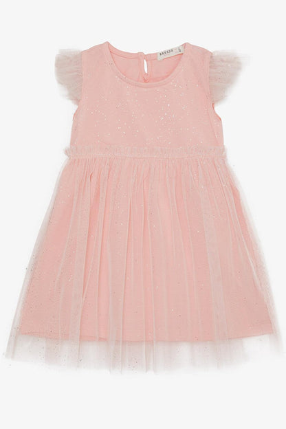 Girl's Dress Glitter Tulle Ruffle Salmon (Age 3-7)