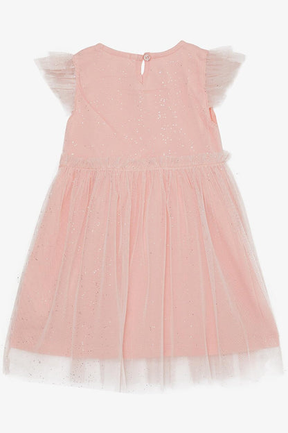 Girl's Dress Glitter Tulle Ruffle Salmon (Age 3-7)