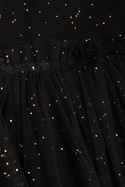 Girl's Dress Glitter Tulle Ruffle Black (Age 3-7)