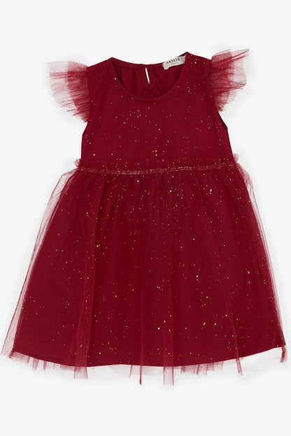 Girl's Dress Glitter Tulle Ruffle Plum (Age 3-7)