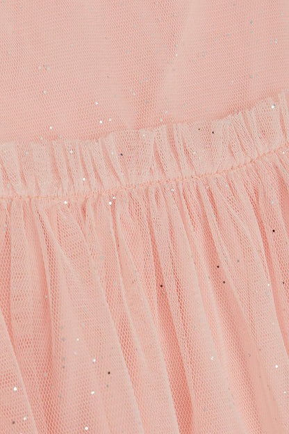 Girl's Dress Glitter Tulle Ruffle Salmon (Age 3-7)